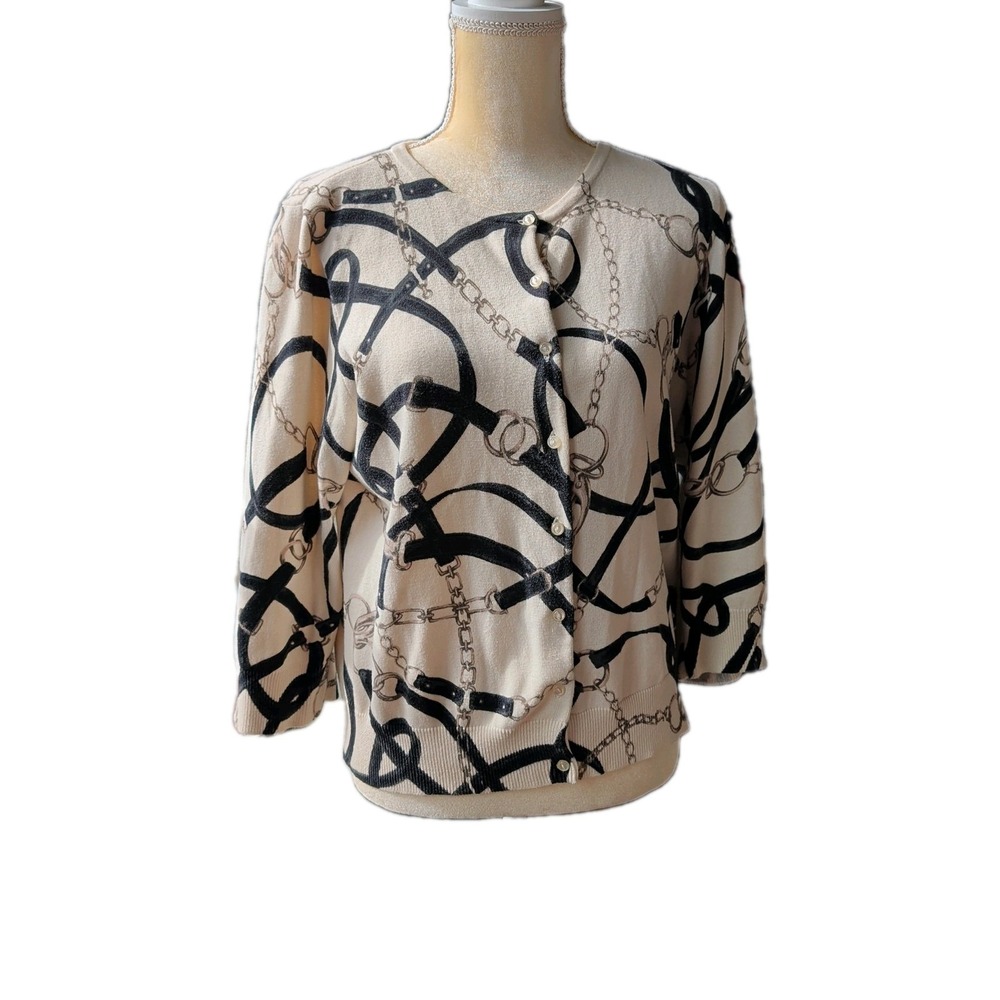 American Living Women's Sweater Size M Bridle Design 3/4 Sleeve Poly Blend